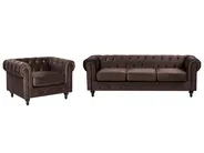 Sofa Set 4-Sitzer CHESTERFIELD Samtstoff Dunkelbraun_1064993