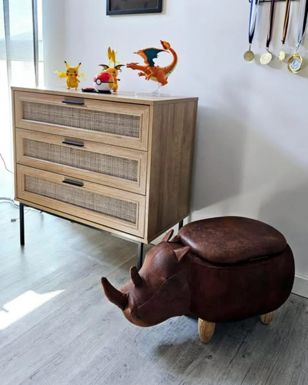 Storage Animal Stool RHINO Rhino Faux Leather Light Brown_982514