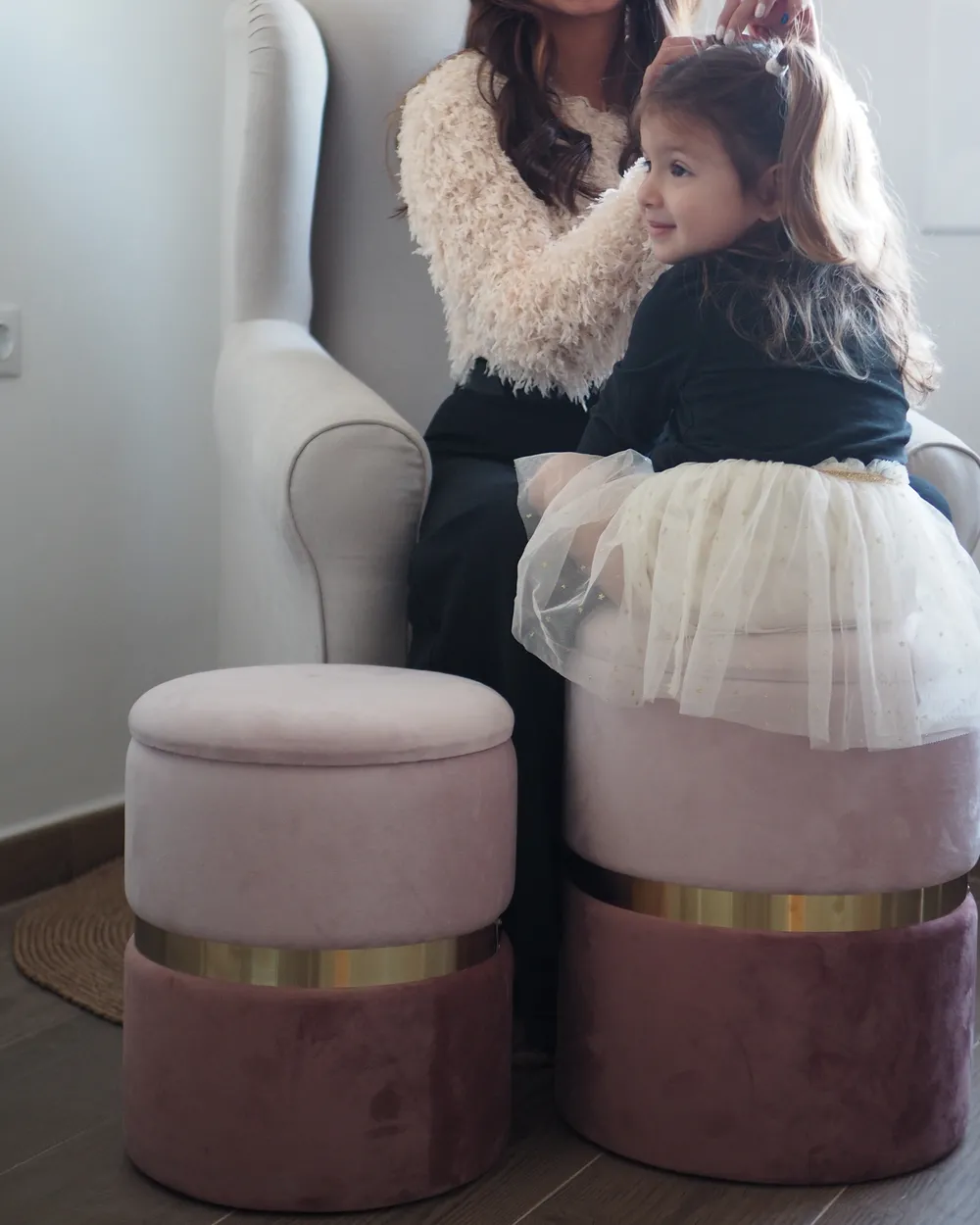Pouf mit Stauraum 2er Set WICHITA Samtstoff Rosa_857971