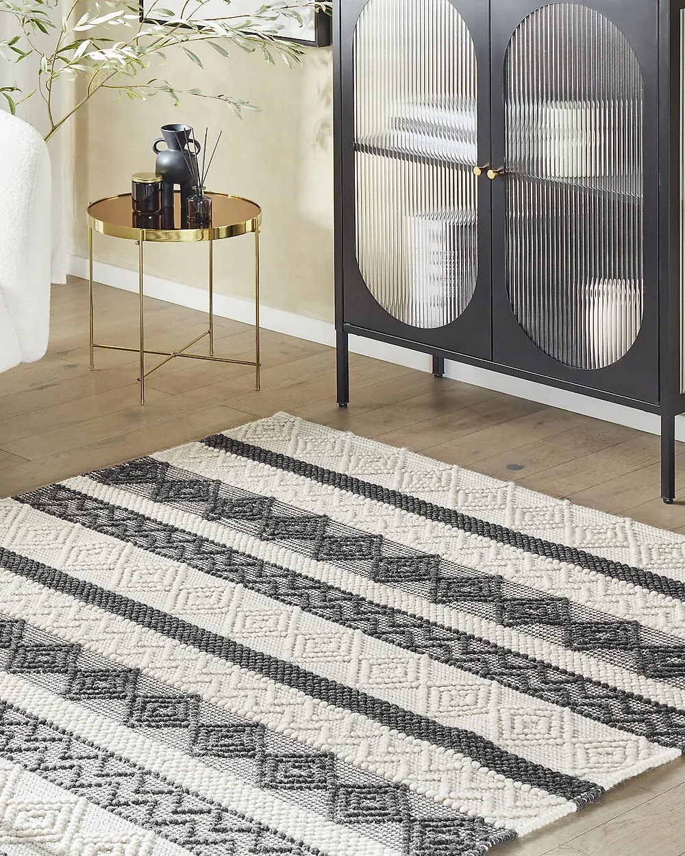 Rug DAVUTLAR Light Beige 200 x 200 cm Wool_1178490