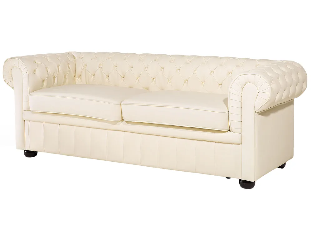 Living Room Set 4 Seater CHESTERFIELD Leather Light Beige_769383