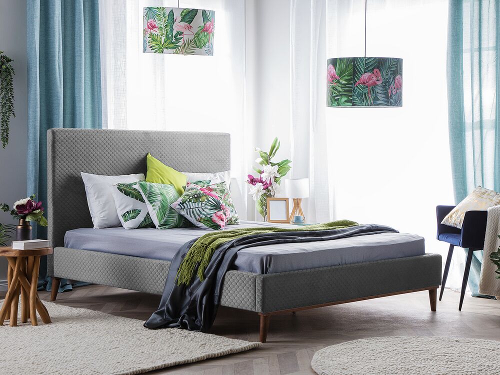 Bed Velvet BAYONNE 140 x 200 cm (EU Double) Light Grey