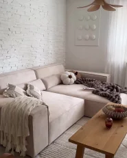 Modul Ecksofa 3-Sitzer HELLNAR Samtstoff Hellbeige linksseitig_1177621