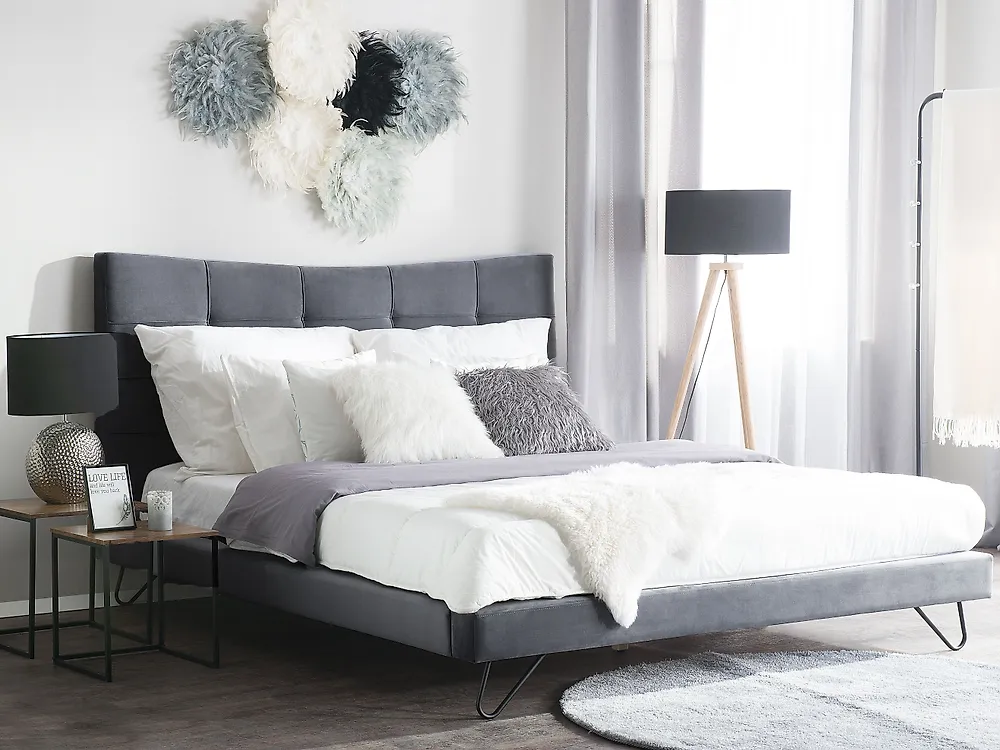 Bed Fluweel LANNION 160 x 200 cm Donkergrijs_1177674
