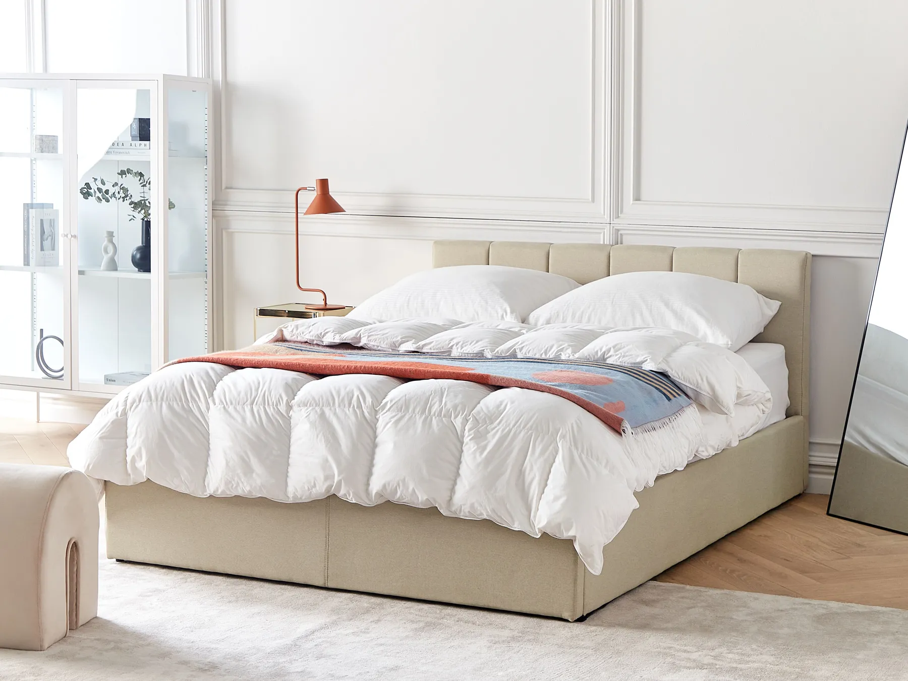 Bett mit Stauraum DREUX Stoff Beige 140 x 200 cm_861148