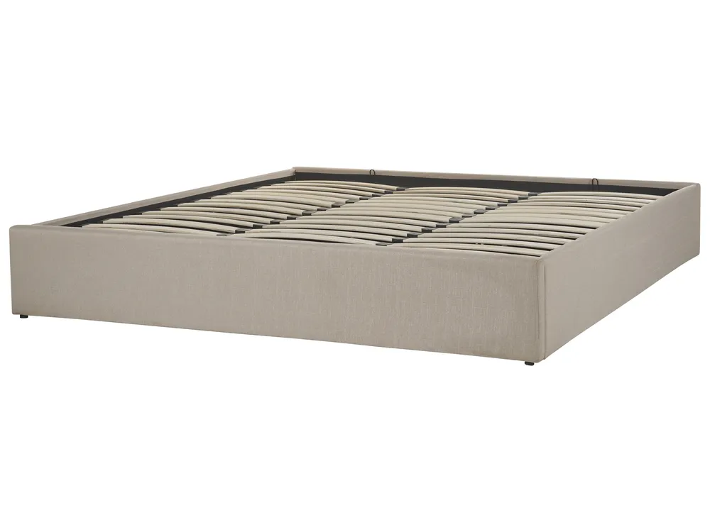 Bett mit Stauraum ohne Kopfteil DINAN Stoff Hellbraun 180 x 200 cm_1002125