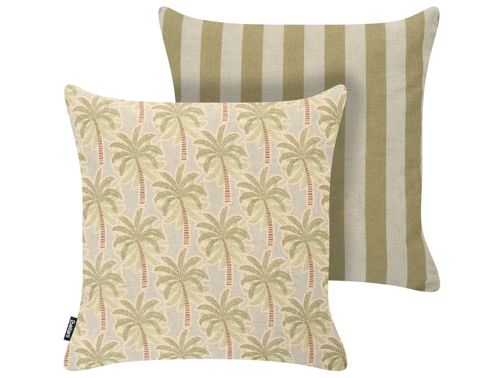Set of 2 Outdoor Cushions CALIA Plant Pattern 45 x 45 cm Beige/ Green