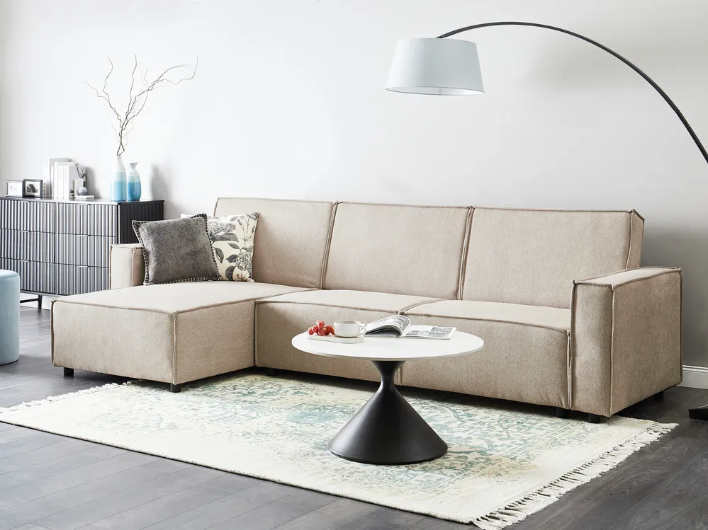 Eckschlafsofa 3-Sitzer ROMEDAL II Stoff Beige rechtsseitig
