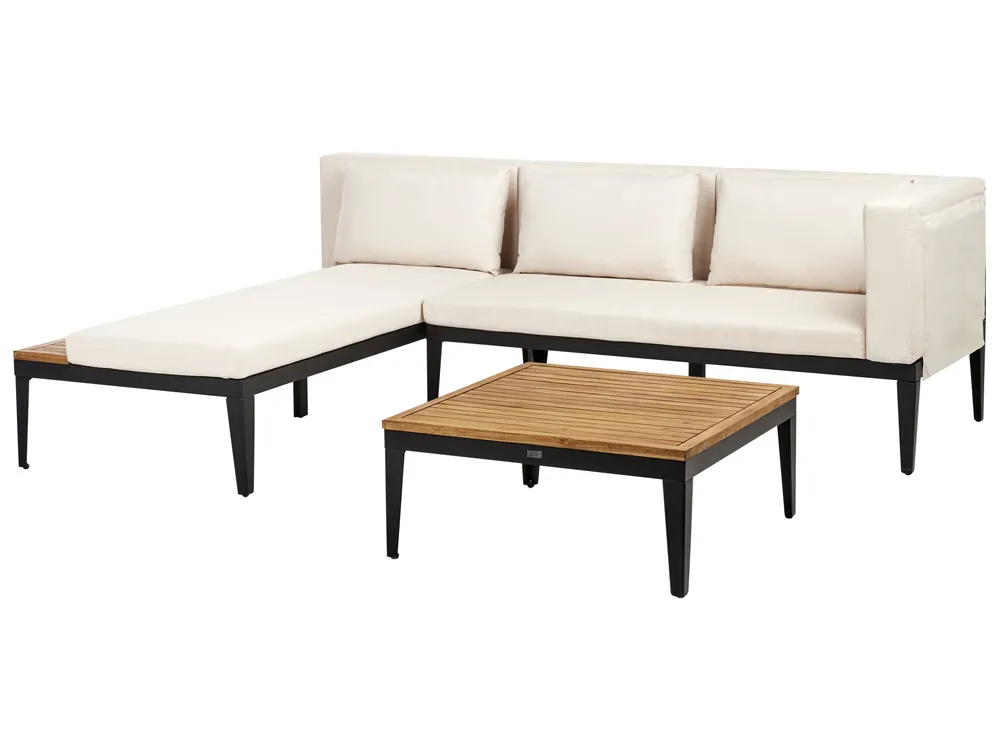 Garten Ecksofa mit Tisch 3-Sitzer BRACCIANO zertifiziertes Akazienholz Hellbeige rechtsseitig_955418