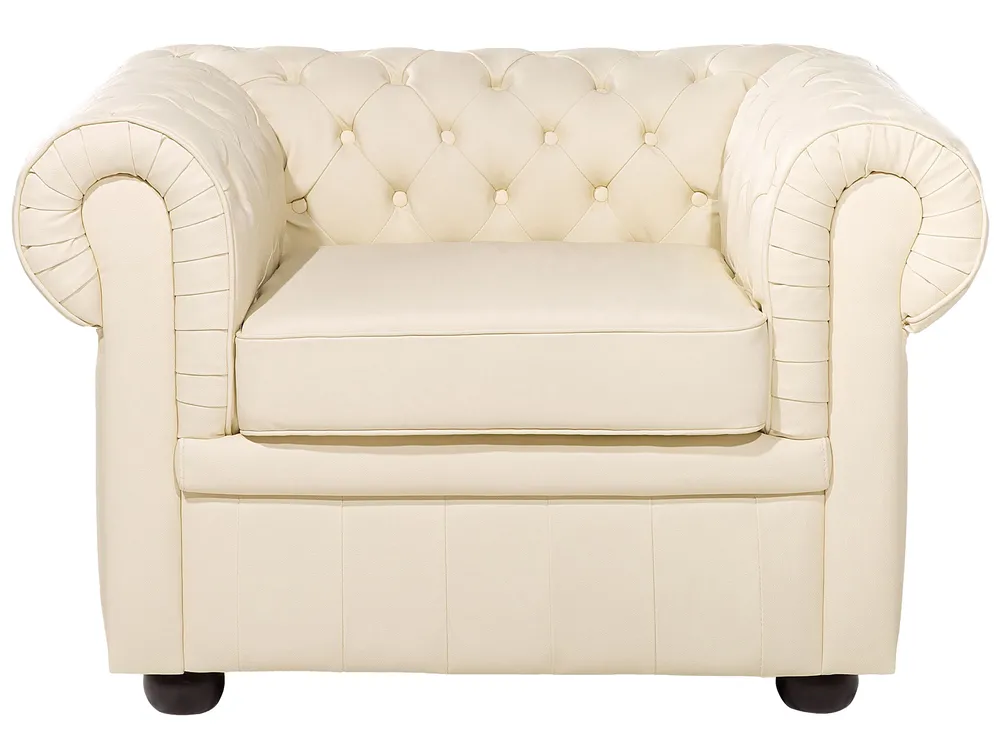 Living Room Set 4 Seater CHESTERFIELD Leather Light Beige_769393