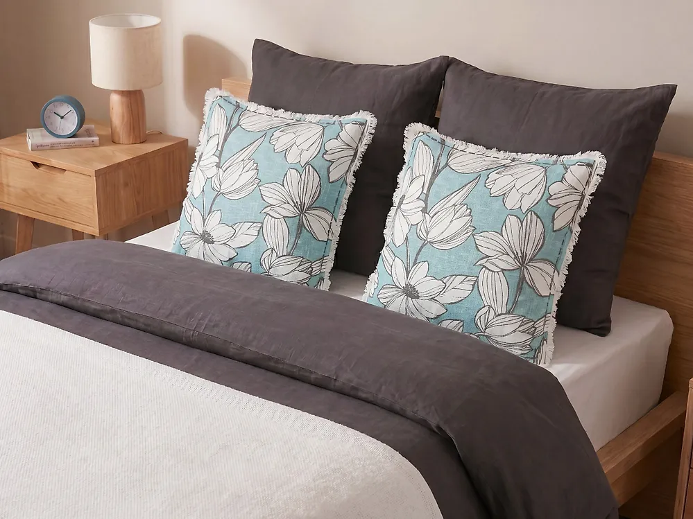 Dekokissen 2er Set CYANOTIS 45 x 45 cm Baumwolle Hellblau Blumenmuster_1187065