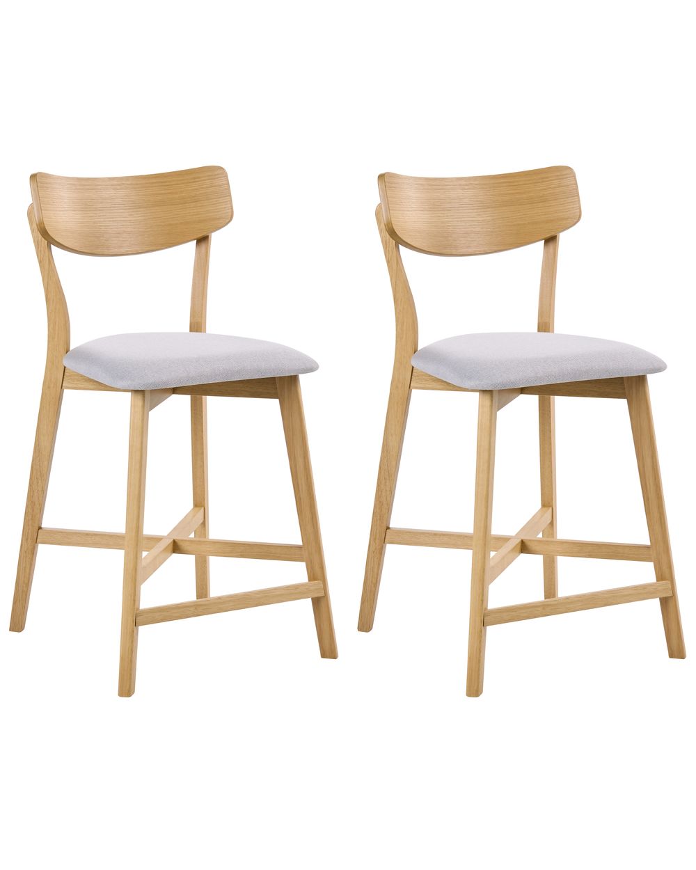 Set of 2 Bar Chairs HOLLY Wood Light Brown/ Grey