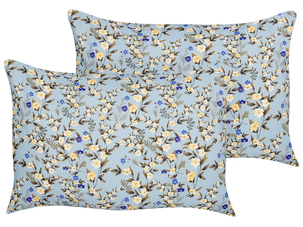 Gartenkissen 2er Set VALLORIA Blumenmuster 40 x 60 cm Blau