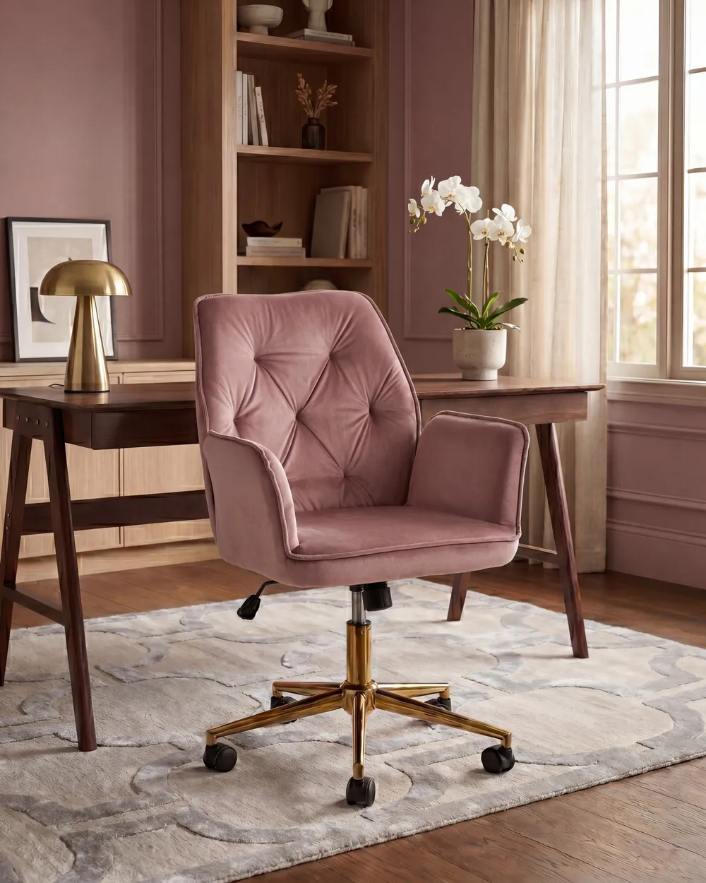 Schreibtischstuhl CELARA Samtstoff Rosa