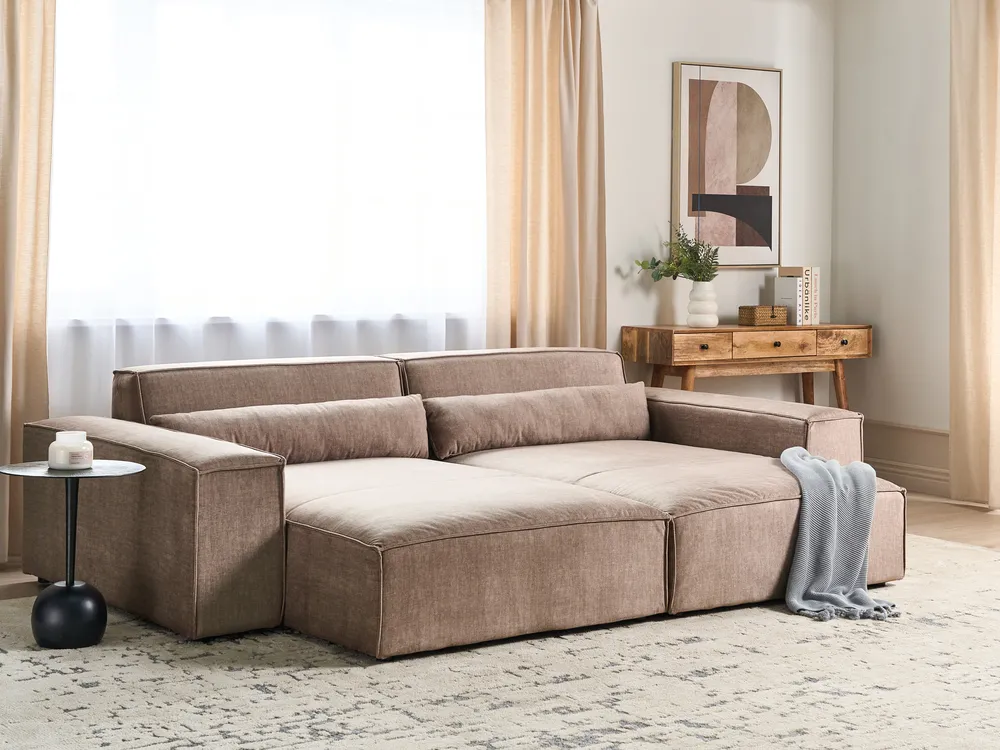 Linksseitige Chaiselongue HELLNAR Stoff Hellbraun_912360