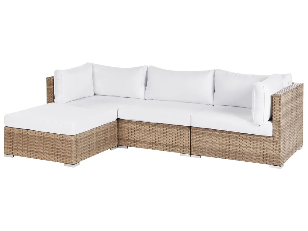 Garten Ecksofa mit Tisch 4-Sitzer SANO modular Polyrattan Naturfarben rechtsseitig_933619