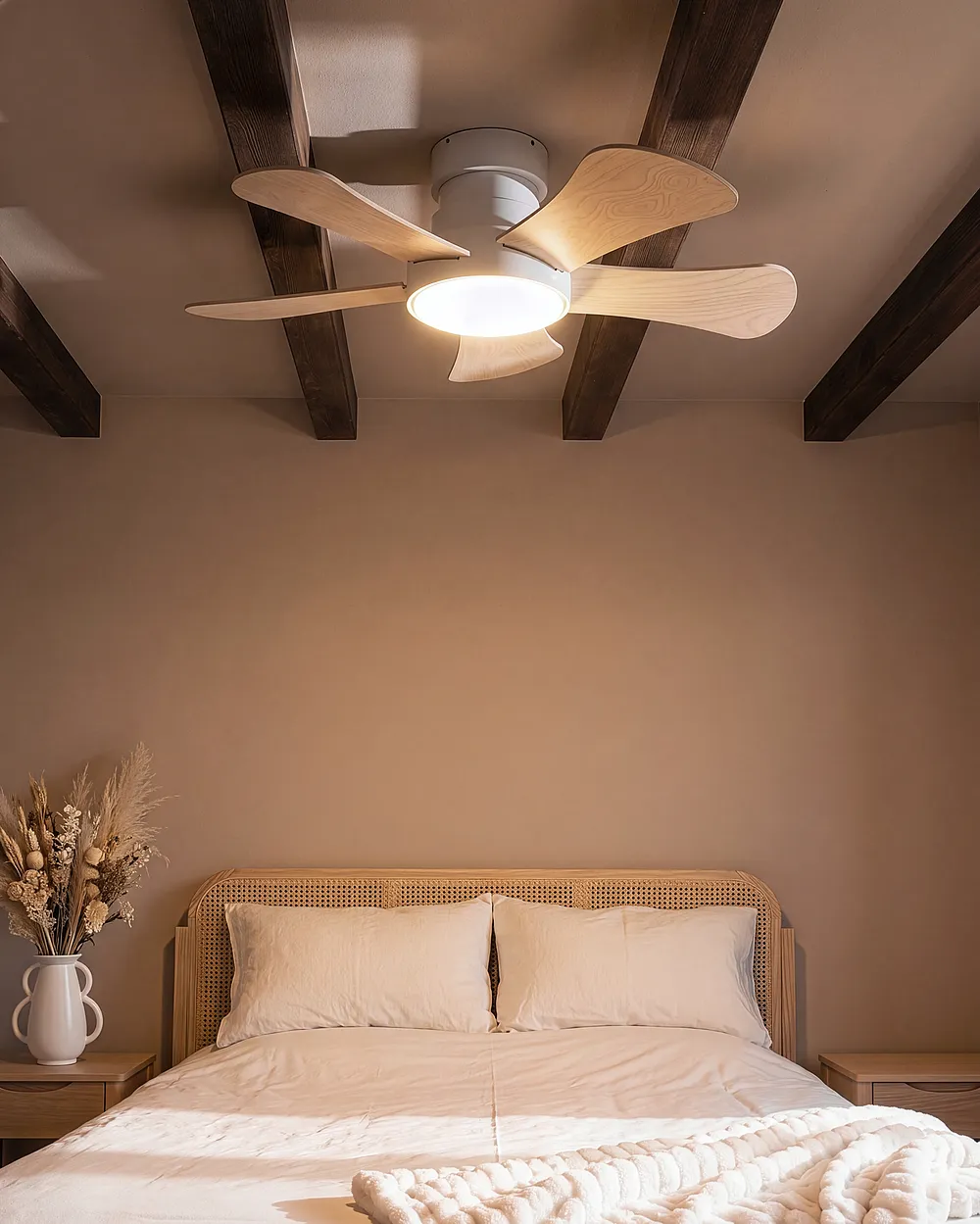 Ventilateur de plafond avec lampe BIVENS Avec télécommande LED Beige clair