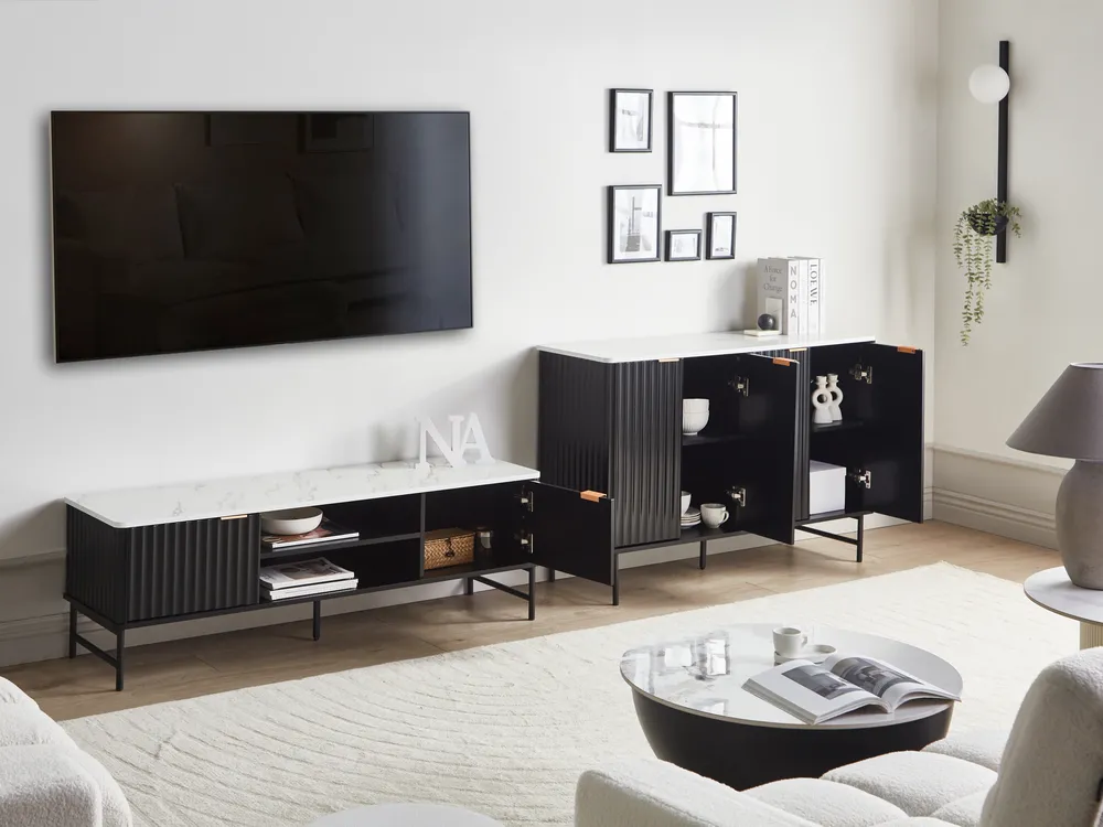 TV-Möbel GLASTONBURY Marmor Optik / Schwarz_972700