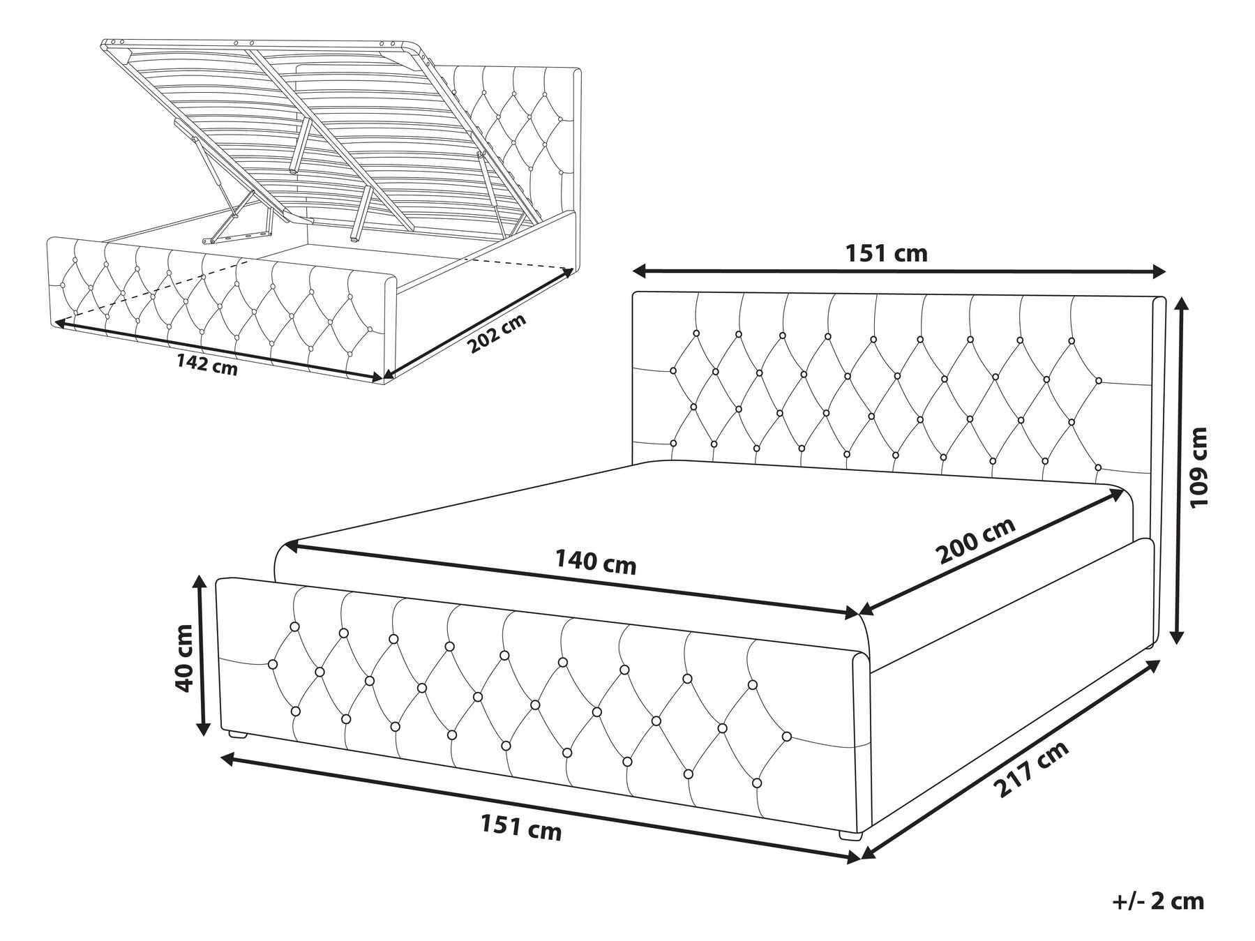 Bett mit Stauraum AMIENS Stoff Hellgrau 140 x 200 cm_976139
