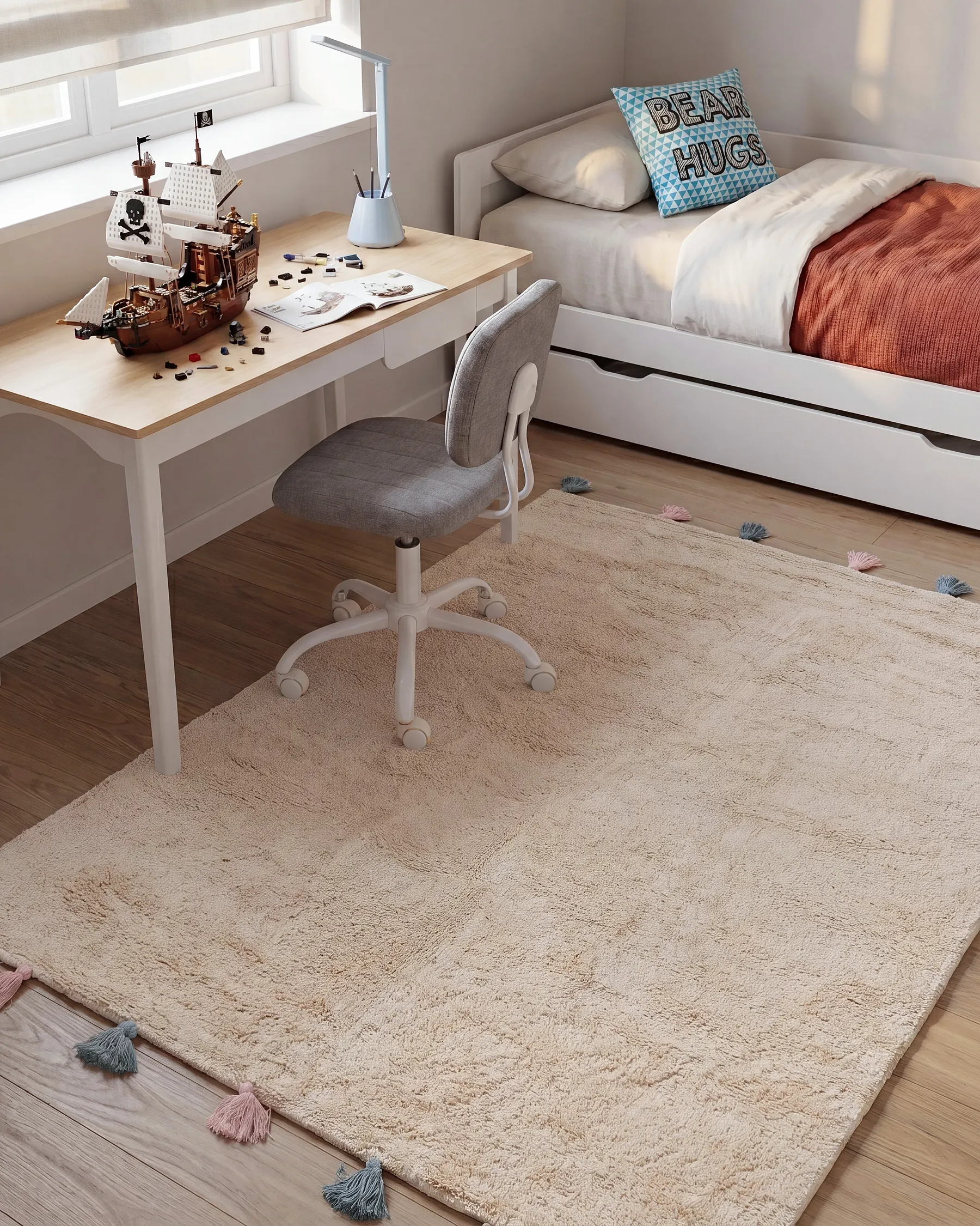 Kindervloerkleed KODINHI  Beige 140 x 200 cm Katoen_1135275