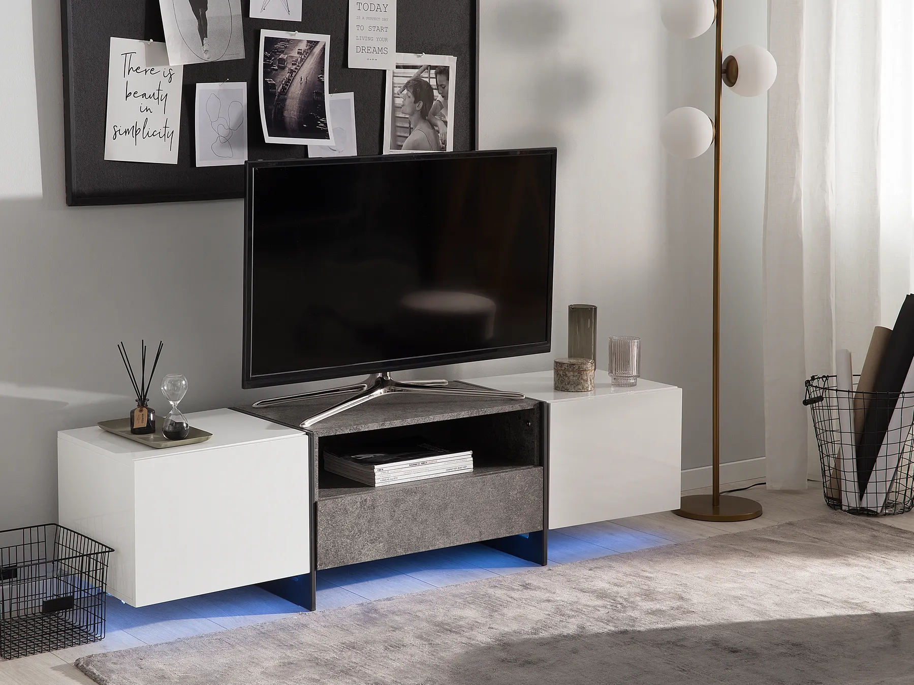 TV-Möbel LED RUSSEL Grauer Betoneffekt_760651