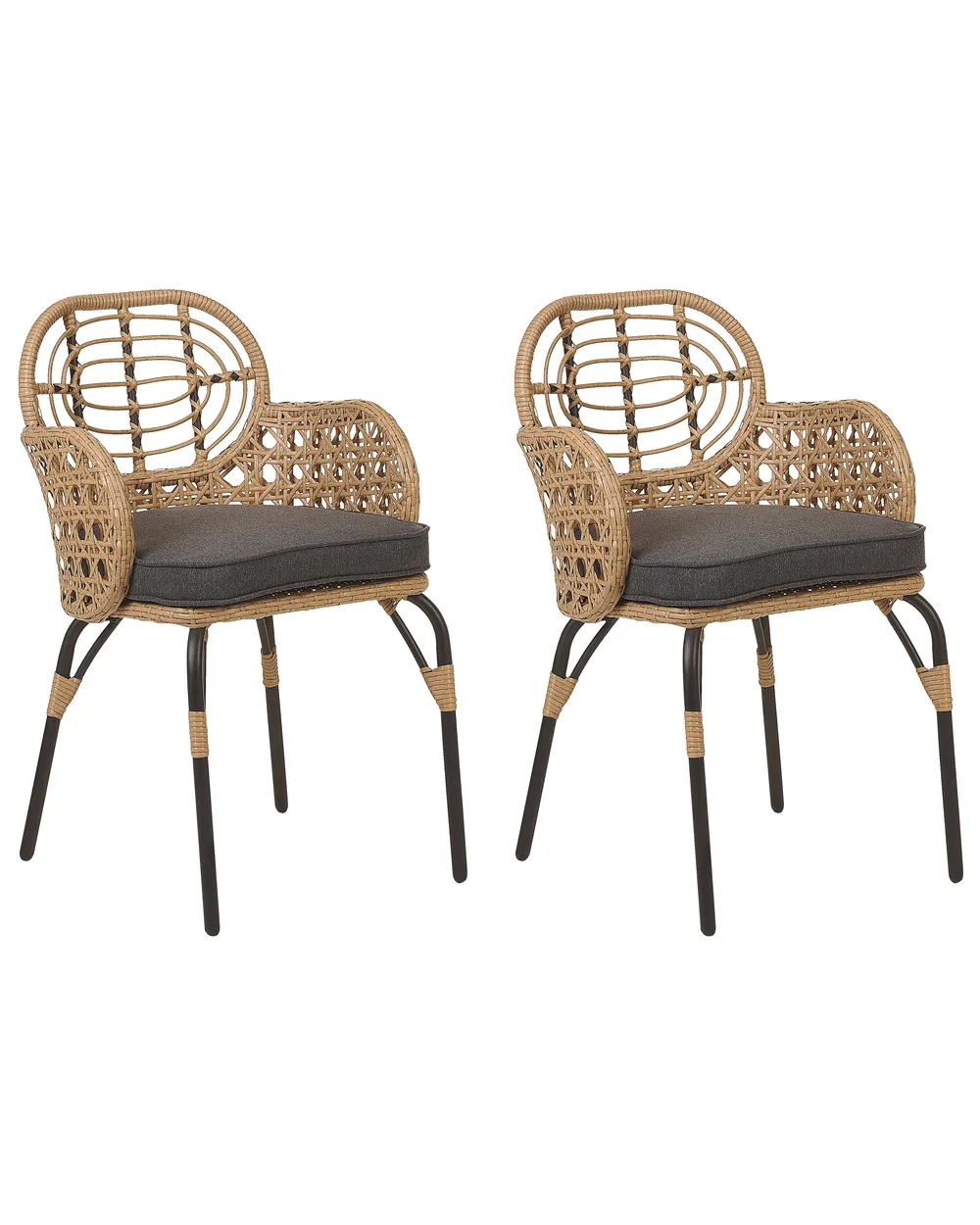 Set mit 2 Stühlen und Sitzkissen PRATELLO Polyrattan Naturfarben