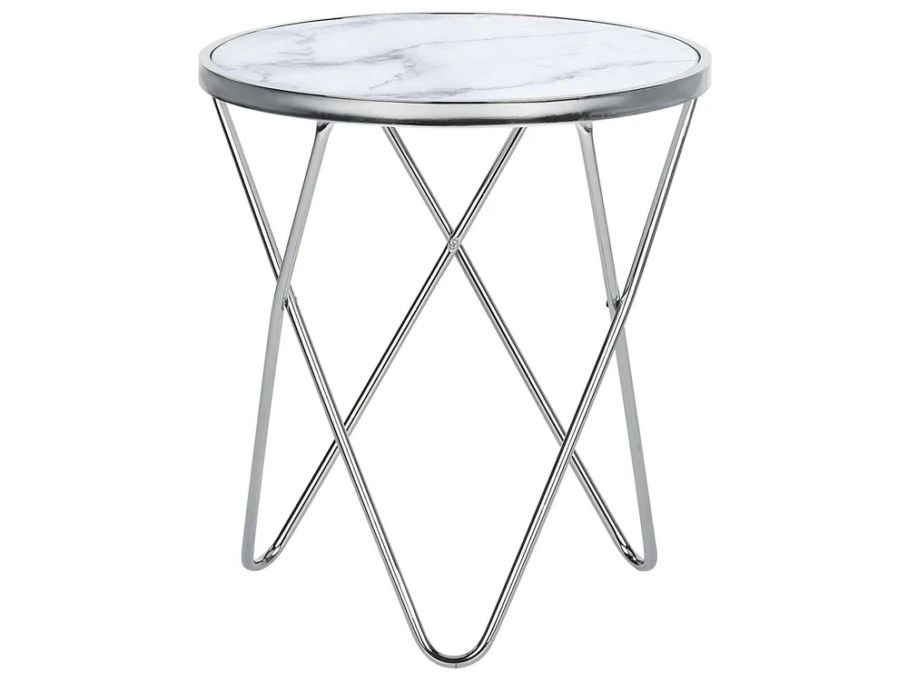 Beistelltisch MERIDIAN Sicherheitsglas Marmor Optik / Silber