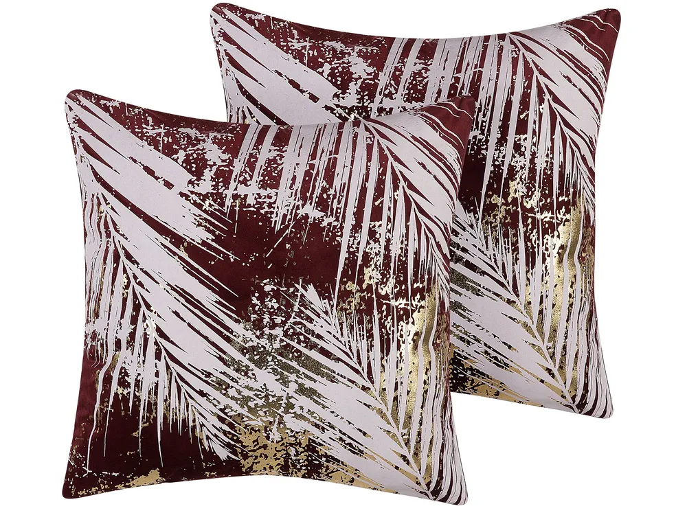 Dekokissen 2er Set CALLA 45 x 45 cm Samtstoff Rot Pflanzenmuster