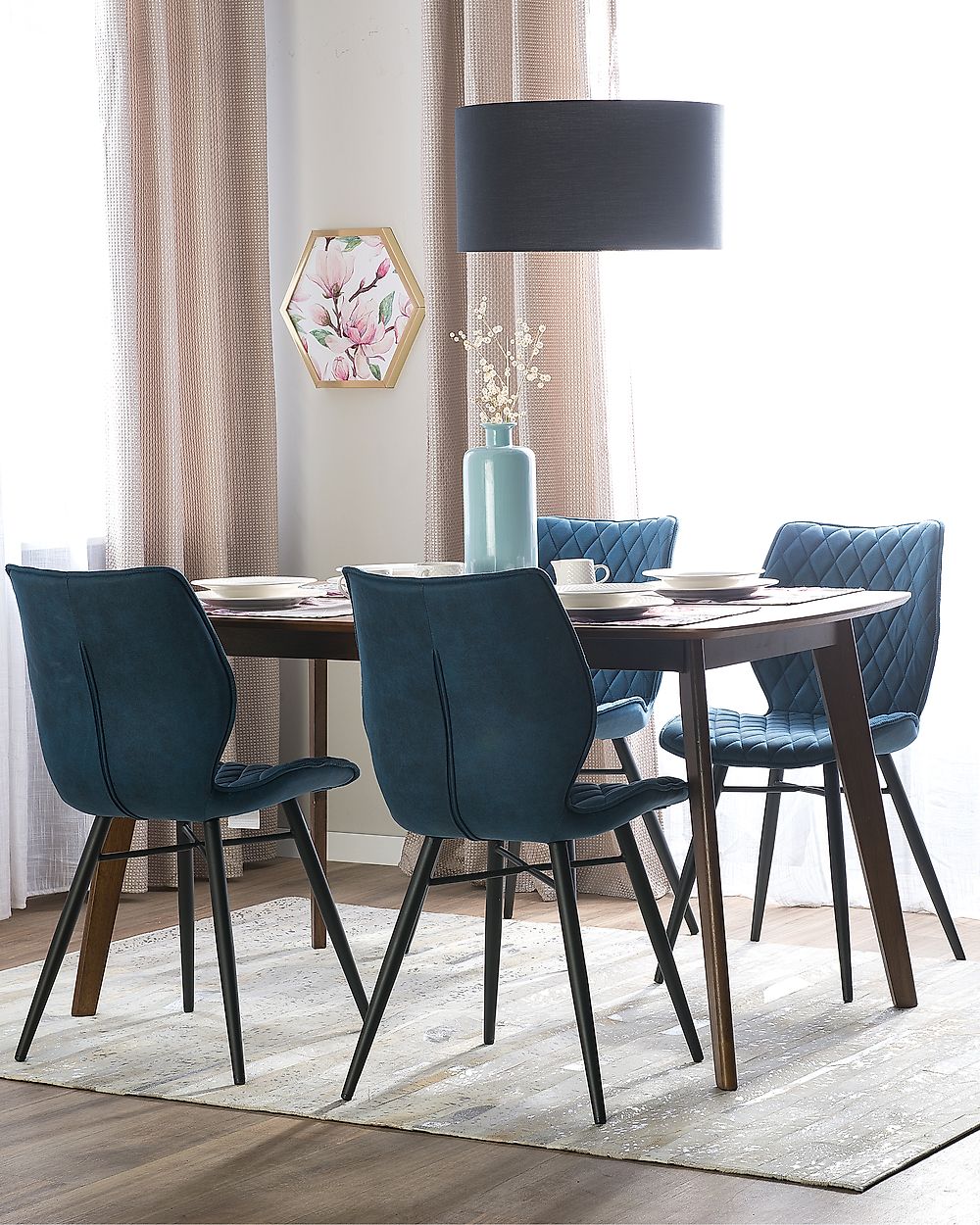 Set of 2 Dining Chairs LISLE Fabric Teal