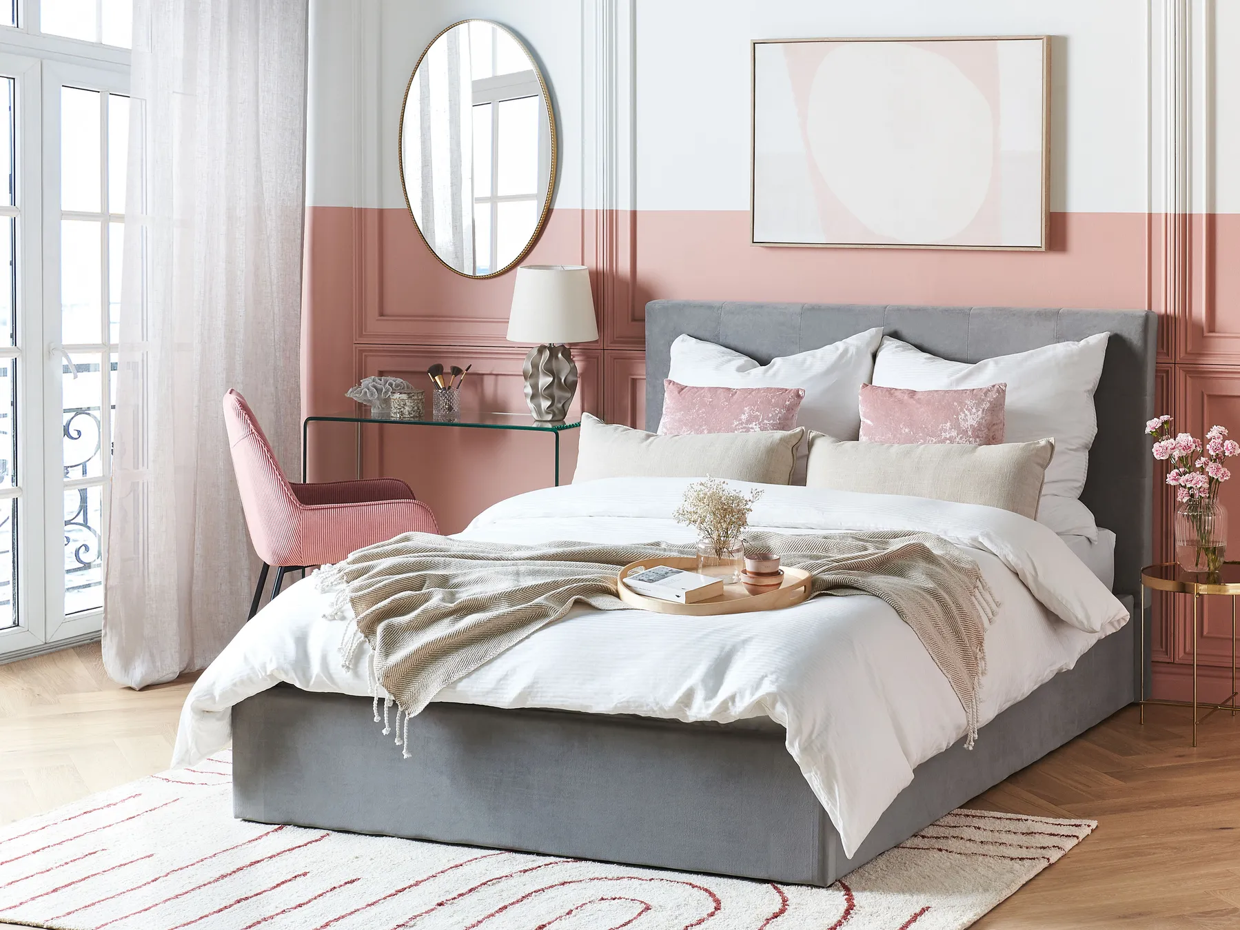 Bett mit Stauraum LORIENT Samtstoff Hellgrau 140 x 200 cm_827064