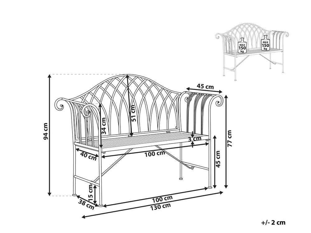 Gartenbank MILAZZO 130 cm Metall Weiß_774700