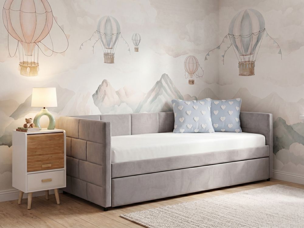 Ausziehbett Samtstoff CHAVONNE 90 x 200 cm Hellgrau