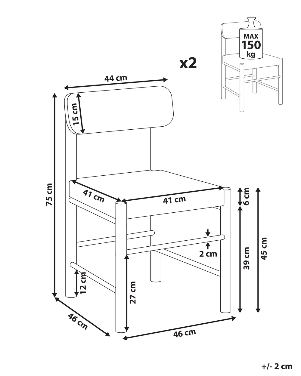 Esszimmerstuhl 2er Set DIGNE Holz Hellbraun_1049002