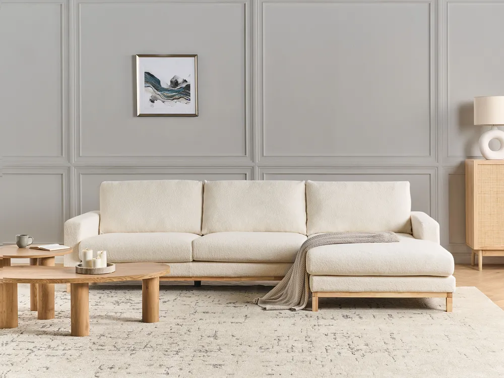 Ecksofa 4-Sitzer SIGGARD Bouclé Weiß linksseitig