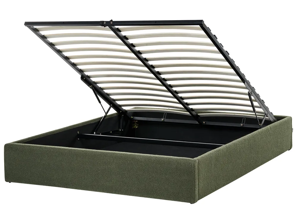 Ottoman Bed without Headboard DINAN Boucle Dark Green 160 x 200 cm (EU King Size)_992130