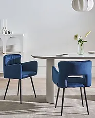 Set of 2 Dining Chairs SANILAC Velvet Navy Blue_1172857