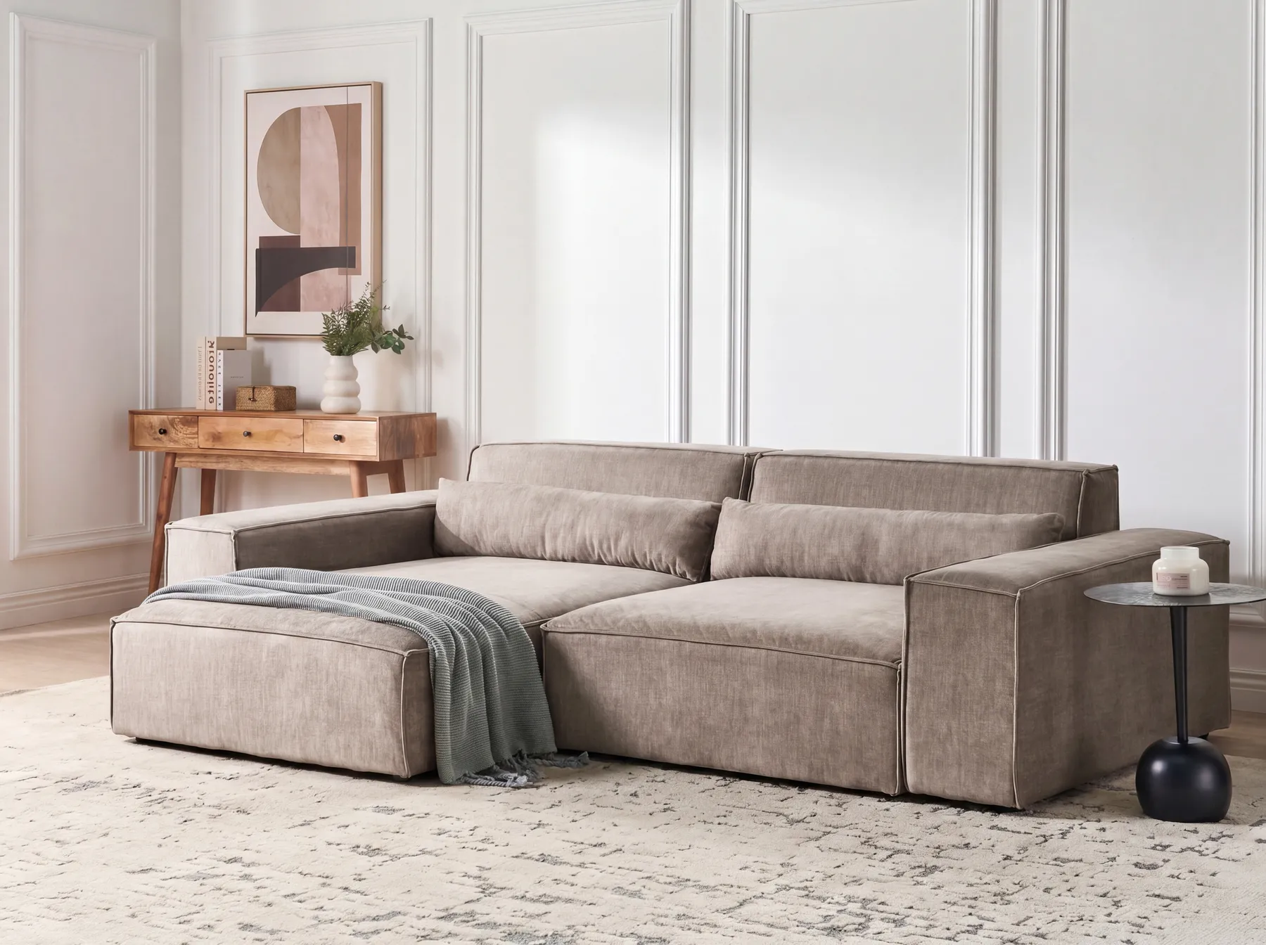 Modular Corner Sofa 3 Seater HELLNAR Fabric Light Brown Right Hand_912288