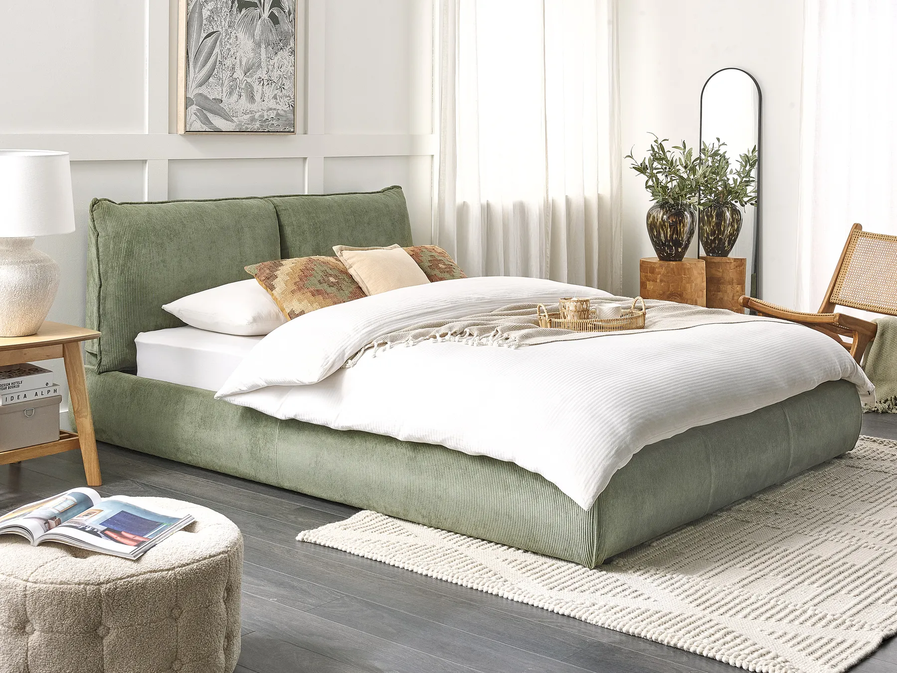 Bett mit Lattenrost Cord VINAY 160 x 200 cm Olivgrün_879983