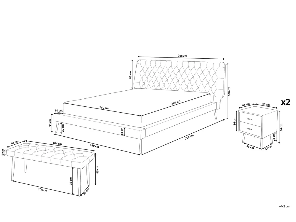 Posteljni komplet Umjetna koža ESSONNE 160 x 200 cm Sivi_801842