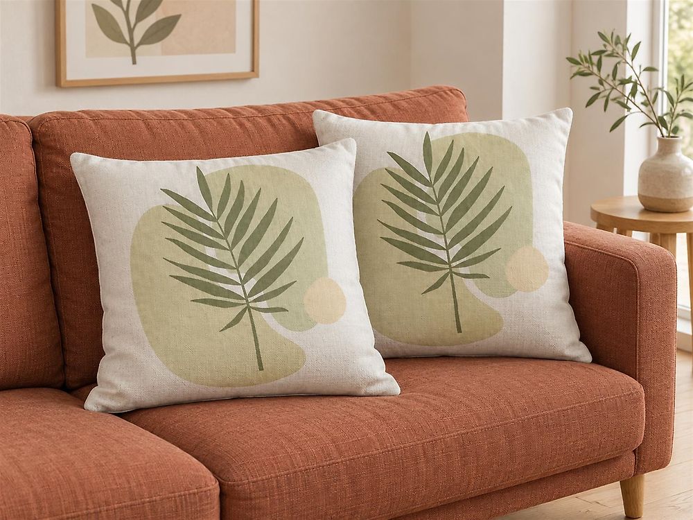 Set van 2 sierkussens MICROSORUM 45 x 45 cm Lichtgroen bladpatroon