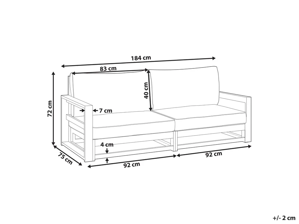 Gartensofa 2-Sitzer TIMOR modular Akazienholz Dunkelrot_856632