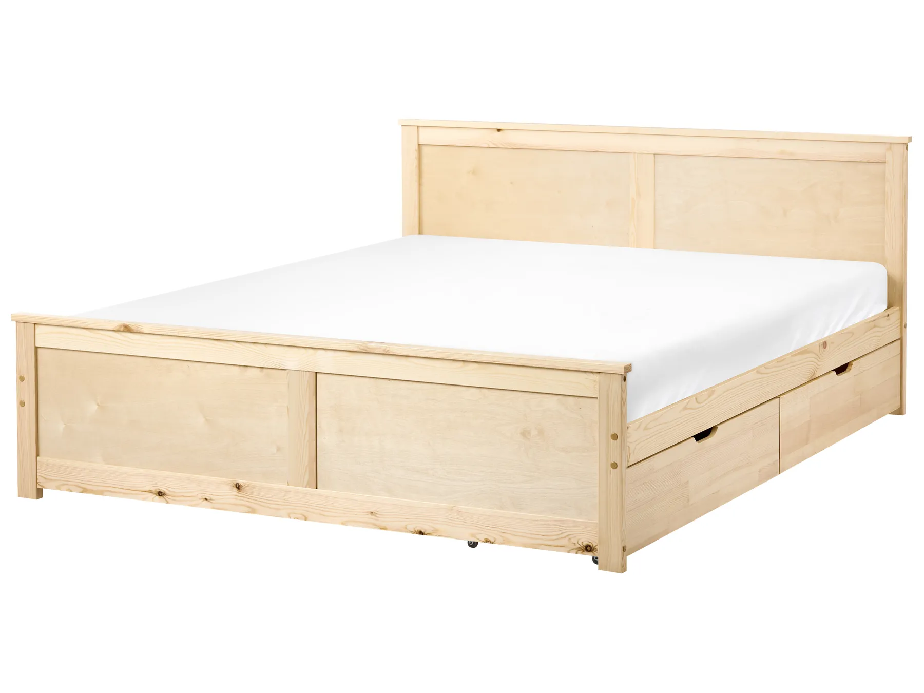 Bed with 2 Drawers DAUPHIN Pine Wood Light Brown 160 x 200 cm (EU King Size)_1059868