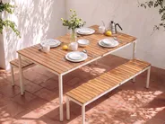 Garden Dining Set with Benches 6 Seater CORRICELLA Acacia Wood Brown_1125054