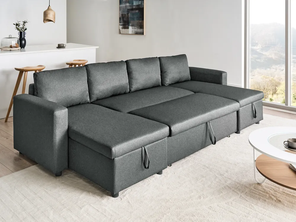 U-Shape Sofa Bed 5 Seater SOMMEN with Storage Fabric Dark Grey_987193