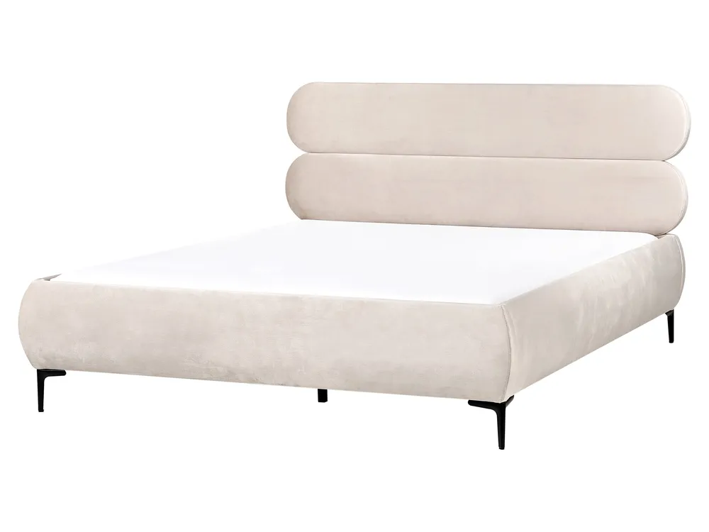 Bed Velvet LESSAY 160 x 200 cm (EU King Size) Light Beige