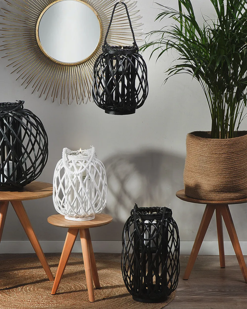 Laterne MAURITIUS 40 cm Weidenholz Schwarz
