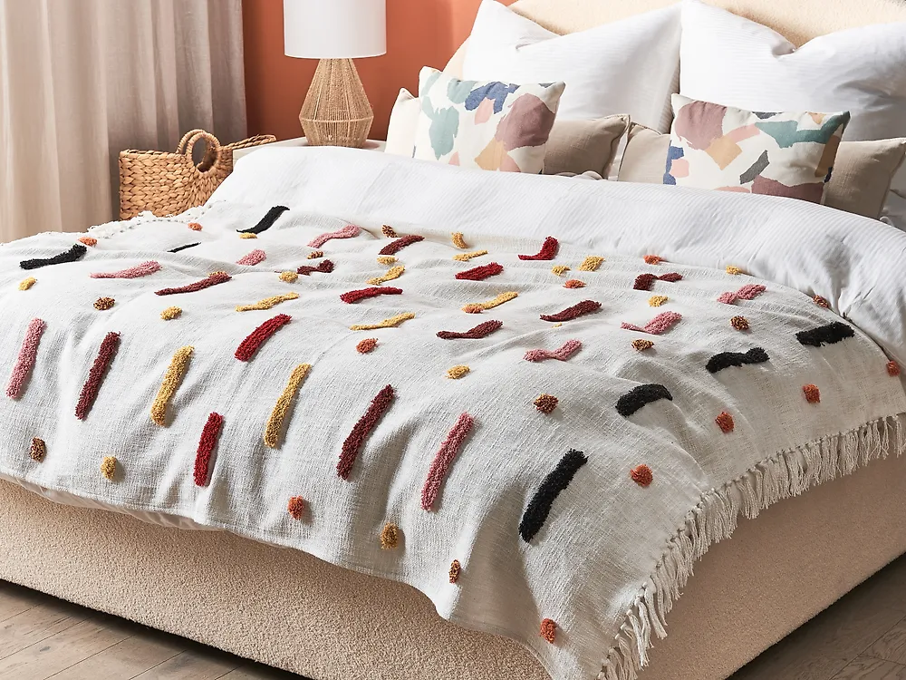 Kuscheldecke ALAPPUZHA Baumwolle 130 x 180 cm Weiß_1178452