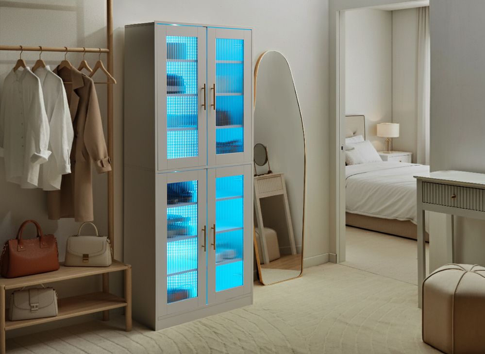 Schuhschrank GRIFFITH mit LED-Beleuchtung Weiß