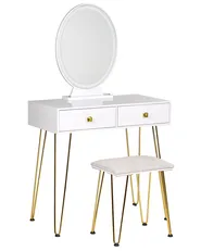 Schminktisch mit Spiegel und Hocker CAEN LED Weiß_844955
