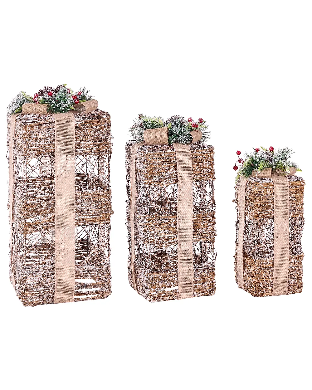 Weihnachtsdekoration 3er Set LED NAKILLA 64/54/42 cm Weihnachtsgeschenke Braun_1179704